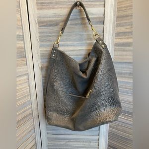 Gray Leather Faux Snake Skin Slouch Hobo by Borse in Pelle